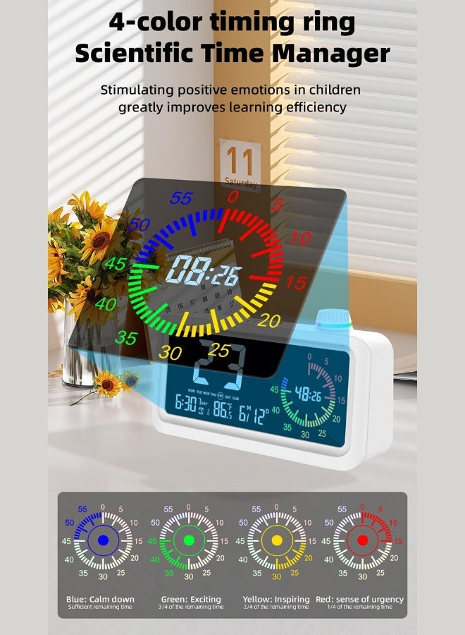 Visual Alarm Clock Timer for Kids Boys Girls with 4-Color Countdown Timer, LCD Display, Temperature Date, Silent Operation, 3 Alarms, Snooze, Type-C Charging for Birthday And Gift，Studying/Office/Sleeping/Cooking - Image 3